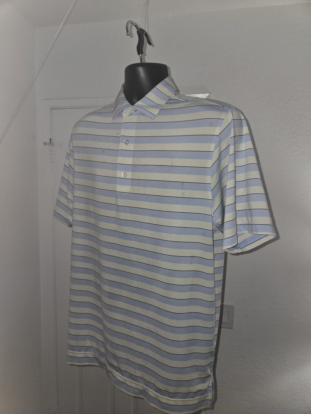 FootJoy FootJoy Performance Golf Polo – Light Blue & Sea Foam Stripe – Men’s Sm